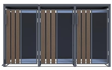 Mülltonnenbox Anthrazit mit Holzoptik und Plexiglas für 3 Mülltonnen 120 und 240 Liter