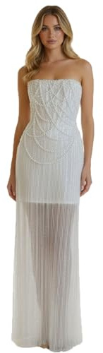 TTYBridal Wedding Dress Long for Women 2026 Pearl Beaded Formal Dresses Strapless Sequin Formal Cocktail Party Gowns Ivory-Long 2
