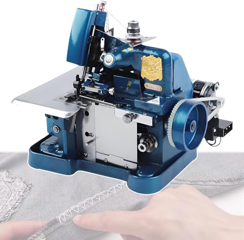 Industriell overlock-symaskin, 3000 stygn per minut, overlock-symaskin med 3 stygnfunktioner - justerbar stygnlängd för fållning och sömnad Blue