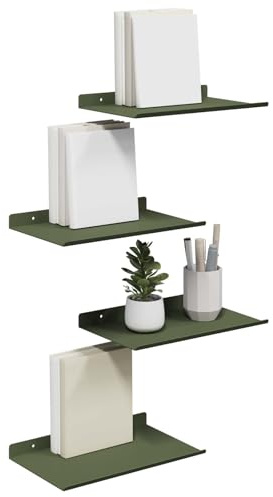 vidaXL Estante Flotante 4 pcs Verde Oliva 30 x 18 x 2,5 cm Acero, Estantería para Sala, Rectangular, Ahorro de Espacio, diseño Minimalista, Organizador Moderno para Pared