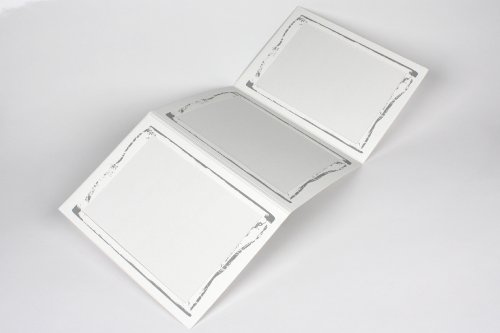 10 Stück weiße 3-er Leporello für Bildformat 13 x 18 cm, Foto - Portraitmappe, Silber Ornament Innenausschnitt 11,5 x 16,5 cm, Passepartout, Leporello, Fotomappe Stückpreis € 1,05