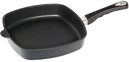 AMT Gastroguss Eckpfanne 28 x 28 cm, 5 cm hoch, glatter Boden, fester Stiel, induktionsgeeignet, Lotan® Antihaft-Veredelung, Gusspfanne (Aluguss), AMZN-I-E285