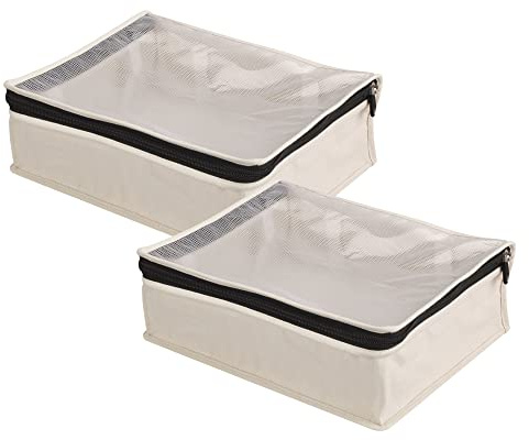 Household Essentials Canvas Sweater Storage Bags, 2-Pack, Breathable Cotton, Under-Bed Zippered Storage with Clear Top Window, Stackable, Cedar Insert Compatible (Not Included), Natural