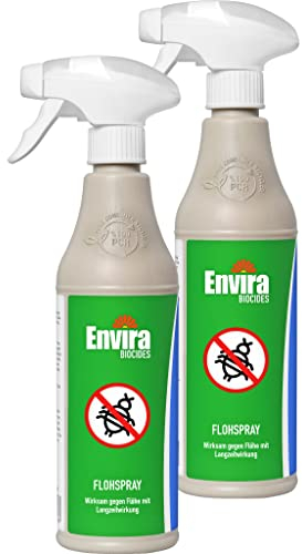 Envira Floh Abwehrspray 2 x 500 ml - Spray mit Langzeitwirkung gegen Flöhe, Katzenfloh, Hundefloh - Mittel gegen Flöhe für Wohnung & Möbel - Effektives Flohmittel & Flohschutz