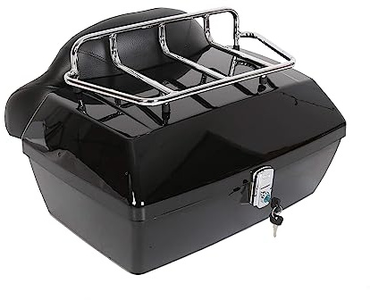 EGO Bike Black Motorcycle Luggage Trunk Compatible with Harley Honda Yamaha Suzuki Cruiser Motorcycle Luggage Tour Trunk Tail Box with Top Rack Backrest