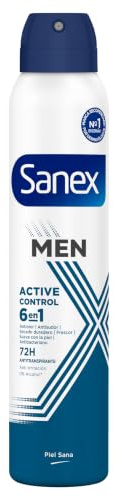 Sanex Men Active Control Desodorante Spray Antitranspirante 200ml – 72h protección contra sudor y olor – Efecto seco larga duración – Suave con la piel – Antibacteriano y anti-irritación – 0% alcohol*