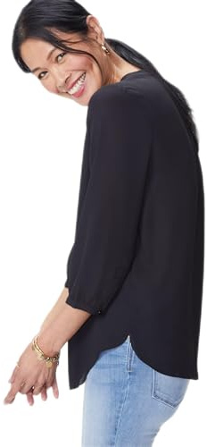 NYDJ Women's Petite Size 3/4 Sleeve Pintuck Blouse, Black, L