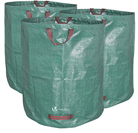 VOUNOT® Set of 3 Garden Waste Bags, 272 L Heavy Duty Reusable Garden Refuse Bags with Handles, Green