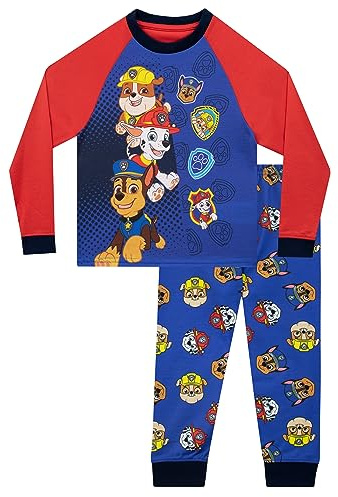 PAW PATROL Schlafanzug | Rubble, Chase, Marshall Kinder Schlafanzug Jungen | Langarm Pyjama Jungen Blau 116