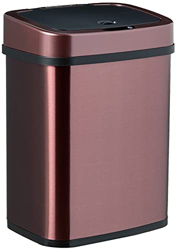 Ninestars Bedroom or Bathroom Automatic Touchless Infrared Motion Sensor Trash Can, 3 Gal 12L, Stainless Steel Base (Rectangular, Burgundy/Black Lid)