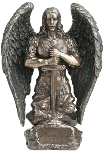 Veronese Design Engelsstatue des Heiligen Michaels Gebet Erzengel Denkmal Kaltgussharz Bronze-Finish