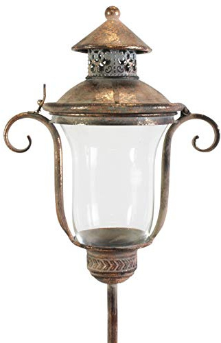 FRANK FLECHTWAREN Stablaterne Shabby-Grey, Elegant mit Nostalgischem Flair, Zeitlos, mit Glaseinsatz, Metall in Kupfer/Grau, Antike Patina in Roségold, 20 x 12 x 115 cm, Einfache Selbstmontage