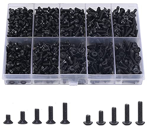 NACTECH 720pcs M3 Viti Acciaio Kit Assortimento Vite a Testa Esagonale Svasata Piatta Viti Testa Tonda Bombata 4/6/8/10/12mm Incassato Filettatura M3 Viti Nero con Scatola