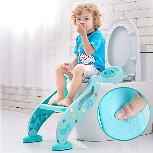 KUANDARYJ Töpfchentrainer Kinder-Töpfchen Toilettensitz Trainer Sitz für Kinder Toiletten Training mit Leiter Treppe,rutschfest stabil klappbar und höhenverstellbar, Blue