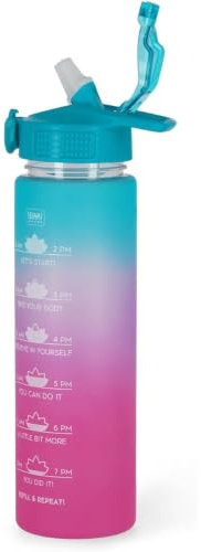 Legami - Love Yourself Motivierende Trinkflasche 1L - Love Yourself Trinkflasche mit Trinkzeiten, ideal für Sport, Hydratation, luftdicht, wiederverwendbar, langlebig, BPA-frei, mit Strohhalm
