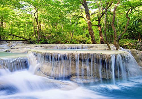 Papier Peint Panoramique 3D Forêt Verte Cascade Rivière Paysage Naturel Tapisserie Murales Papiers Peints Intissé Poster Mural 300X210Cm