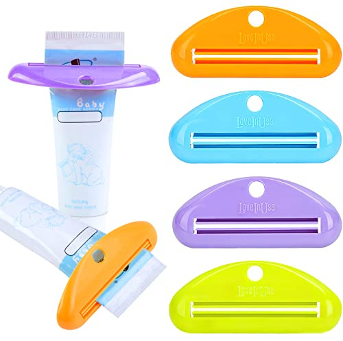 LoveInUsa Toothpaste Tube Squeezer Dispenser, Hanging Toothpaste Clips Holder Rolling Holder Squeezer 4 Pack