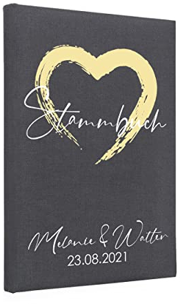 Hochzeitideal – Stammbuch der Familie Ally grau - 21,0 cm x 15,0 cm - Buchbinderleinen Hochzeit - Personalisertes Familienbuch Standesamt mit 6-Fach Ringmechanik für Urkunden mit Behördenlochung