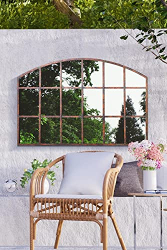 MirrorOutlet Espejo Grande de Metal rústico con Forma de Arco para Ventana de jardín al Aire Libre, 90 cm x 56 cm, marrón (GM071)