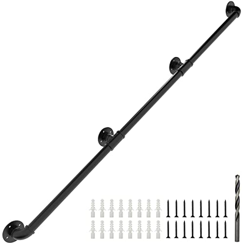 PNBO Wandhandlauf 2,4 m, industrielles Treppengeländer 3,2 cm Rohrdurchmesser, verzinkter Rohrhandlauf, Handläufe für Innen-Treppen mit Wandhalterung, für Wandmontage, Treppenhandlauf