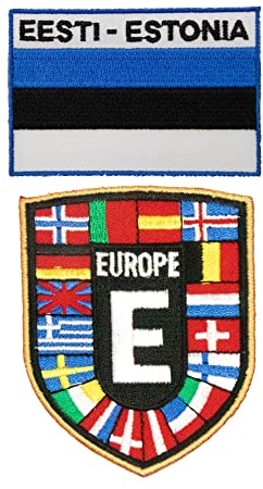 A-ONE Europe Nation Flaggen Arrangement Scutiform Logo Patch+Estland Regiments-Stickatmotor, Estland National Banner Nadel Patch, EU Patch für Hats Jeans Socken Dekoration Nr. 023+001