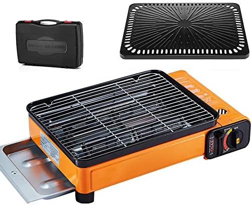 COYOUCO Portable Butane Camping Grill, Tabletop Gas Barbecue Stove Grill BBQ Butane Burner Cooker with Grill Plate, Outdoor/Indoor Grill Rack,Stove