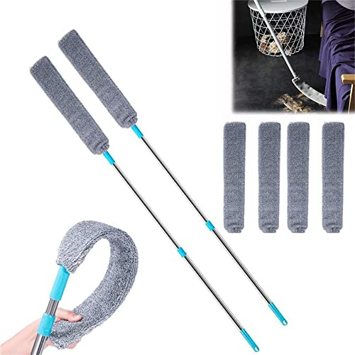 Retractable Gap Dust Cleaner, Microfiber Hand Duster, Under Bed,Fridge & Appliance Duster, Lengthen Telescopic Dust Brush,Wet and Dry Cleaning Tools for Home Bedroom Kitchen (2pcs+Cloth*4pcs)