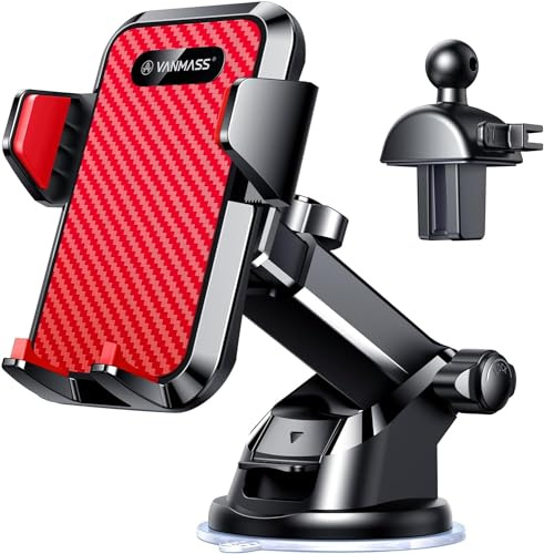 VANMASS Top Car Phone Holder 2026 [85+ lbs Strongest Suction & True Military-Grade] Rotatable Mobile Phone Mount Universal Dashboard Windscreen Vent Desk Automobile for iPhone 17-Pro Max 16 15 Samsung | 【Patent & Safety Certs】 Cell Phone Holder for Dash Windshield Vent for iPhone 17 Pro Max Automobile Interior Sets,Red