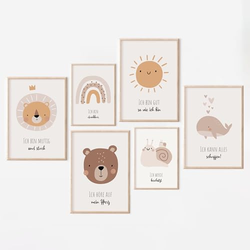 MeinBaby123® Affirmationsbilder | set om 6 DIN A4 & DIN A5 | Bilder barnrum affisch | babyrum dekoration | väggaffisch premium (affisch V3)