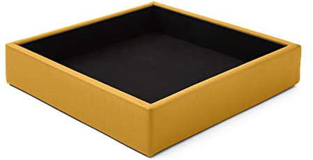 eglooh - Atena - Vaciabolsillos Recibidor Piel Genuina Amarilla - Organizador de Escritorio Diseño Moderno - Bandeja Decorativa Llaves, Monedas y Joyas - cm 16,5 x 16,5 - Made in Italy