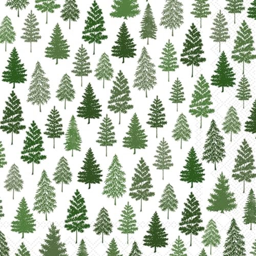 IHR Ideal Home Range - Papierservietten Nordic Forest Green 20 Count 3-lagige Cocktailservietten 25 cm x 25 cm / 10 Zoll x 10 Zoll