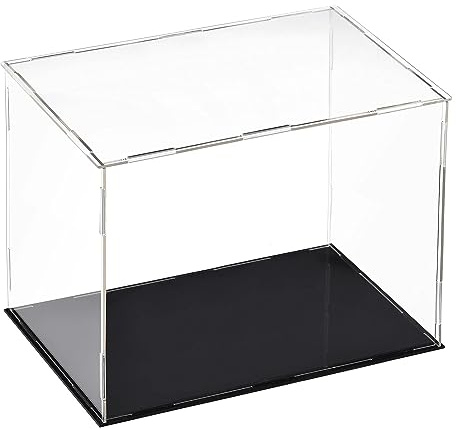 TA-VIGOR Ausstellungsvitrine aus klarem Acryl, 30 x 20 x 25 cm – Präsentationsbox zum Montieren mit schwarzem Sockel – Staubschutz für Figuren, Spielzeug und Aufbewahrung zu Hause