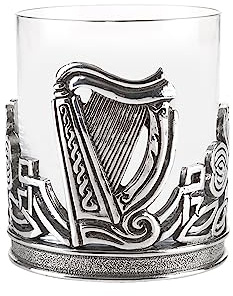 A E Williams Whisky Tumbler with Pewter Irish Celtic Shamrock & Harp Design| Heavy Bottom Crystal Glasses | Wine Cocktail Bourbon Drinking Glass| Unique Men’s Gift for Birthday Party Anniversary