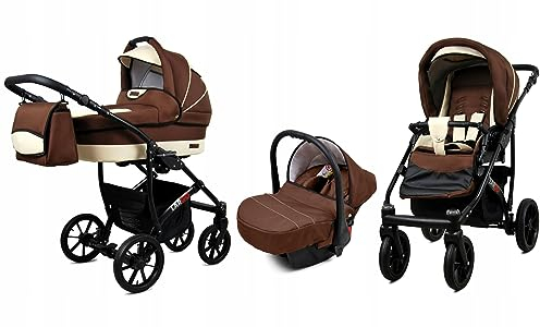 BabyLux® Kinderwagen Set 3 in 1 - Largo - incl. Babywanne, Buggy Sportsitz, Auto-Babyschale - Autositz - Kinderwagenset - Kombikinderwagen mit Wickeltasche, Regenschutz usw.
