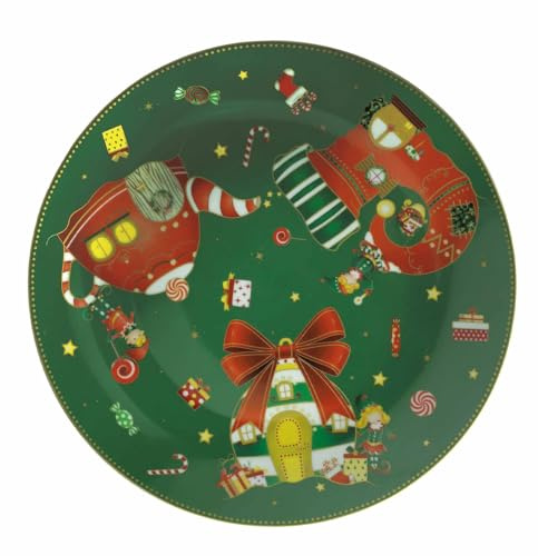 BRANDANI Piatto da Portata Elfomagia 30,5cm Verde Porcellana Tavola di Natale
