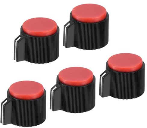 QUARKZMAN 5 Stück Potentiometer Knöpfe 19x16mm 6mm Drehknopf, Schwarz-Rot | Bakelit-Griff Gitarrenknöpfe mit Madenschraube Gitarre Bass