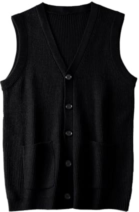 ZHILI Maglione da Uomo V Neck Senza Maniche Open Front Abbigliamento da Uomo_Black_Medium