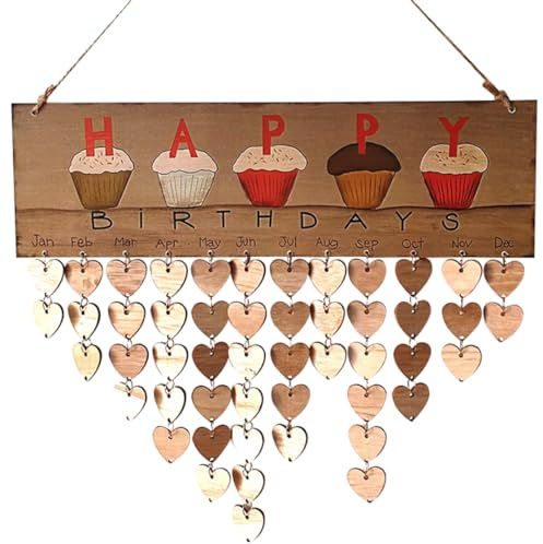 Calendrier d'anniversaire, calendrier de rappel d'anniversaire en bois à faire soi-même à suspendre au mur avec cœurs en bois, décoration murale de la maison