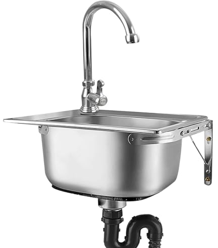 Handwaschbecken aus Edelstahl Wandmontage Spülbecken Mit Wasserhahn,Kommerzielles Einzelbecken-Waschbecken Ausgussbecken,Für Küche Restaurant Waschstation (38x33cm)