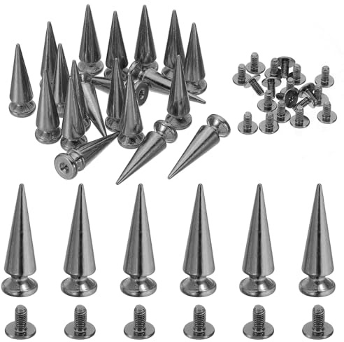 PATIKIL 29mm Borchie Abbigliamento, 20 Set Borchie e Spine Rivetti Pelle Cono Spine Rivetti a Vite Metallo Abbigliamento Artigianato Pelle Scarpe Tessuto Borsa Punk, 10x29mm, Nero