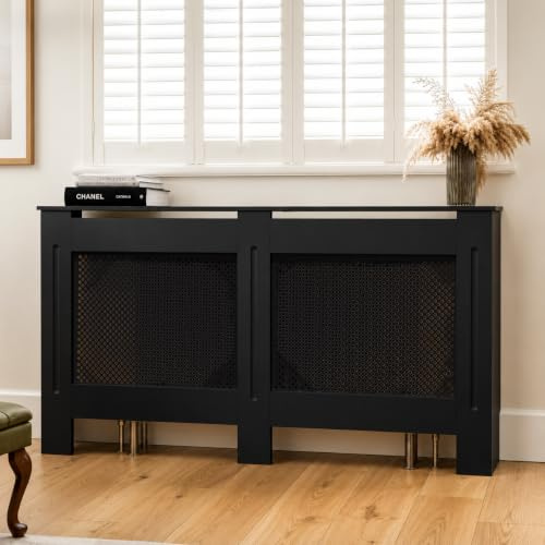 Jack Stonehouse Extra Large Radiator Cover Black Paint - Over Radiator Shelf Clip On With Diamond Slats - Sturdy MDF Wooden Radiator Covers For Bedroom Or Living Room Furniture - Slim Radiator Cover