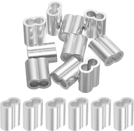 sourcing map 5/16 8mm Aluminum Crimping Loop Sleeve Double Ferrule for Wire Rope Cable Line End, Silver 10pcs