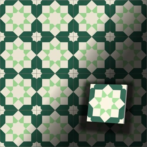 0,2m² kleine Zementfliesen mit Dekor - Jugendstilfliesen Vintage (grün, Arabia, 20, ZF-09)