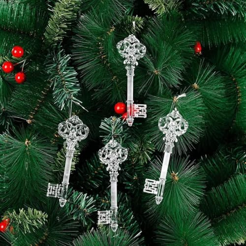 Festive 46 Stück Eiszapfen Elch und Schneeflocke Anhänger Dekorationen für Weihnachtsbäume (Schlüssel 4 Stück)