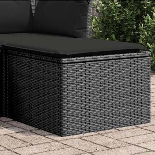 Xichuzi Gartenhocker mit Kissen Schwarz 55x55x37 cm Poly Rattan, Balkon Hocker, Fusshocker Garten, Hocker Garten, Fußhocker Für Sessel, Gartenmöbel Hocker - 365968