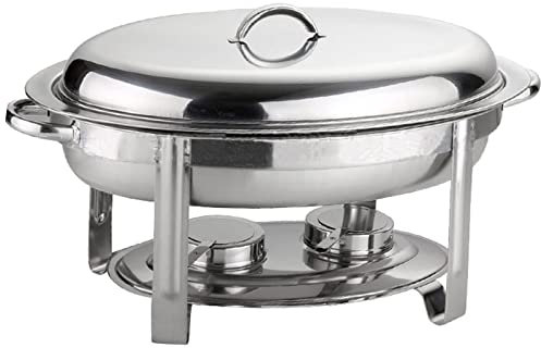 Chafing Disk Buffet Set Rostfritt stål Chafing Disk Set, 6 Quarts Oval buffévärmare med matpanna, vattenpanna, ram, lock och bränslehållare for cateringfest, guld(Silver)