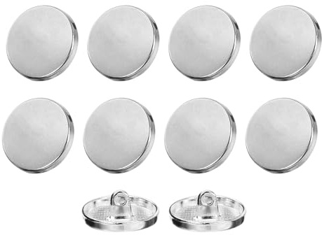 QUARKZMAN 10 Stück Knöpfe 18 mm Metall Flache Buttons zum Annähen Runde Bastelknöpfe für Bekleidung Hosen Mantel Jacken Blazer Hemd Anzüge Dekorieren Handwerk Selber Machen, Silber