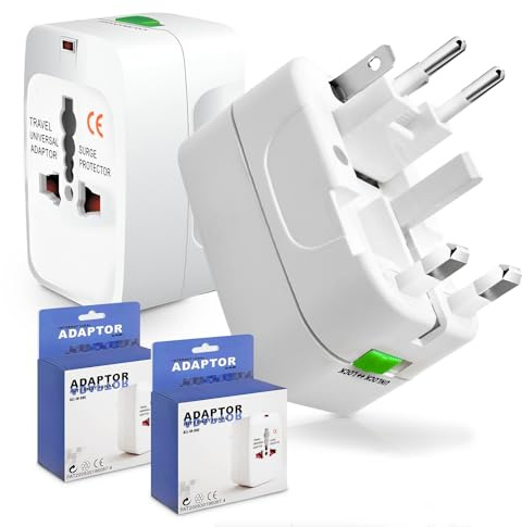 Pack de 2 – Adaptador Enchufe Universal de Viaje, Travel Adapter, Toma Internacional de Corriente, Todo en Uno – Compatible con más de 150 Países (Europa, Australia, UK, USA y más)