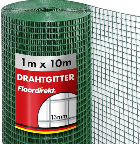 Floordirekt Grillage métallique à mailles fines - 100 cm de haut x 10 m de long - Pour volière - Grillage surélevé - 4 coins - Treillis métallique - Grille pour rongeurs, oiseaux, volière, grillage