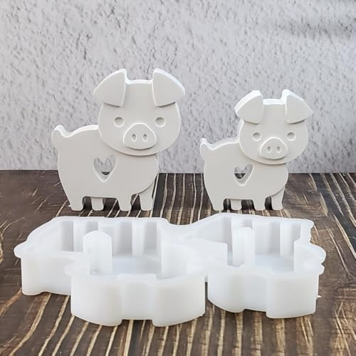 Skeadex Silikonformen Gießformen Schwein, 2 Stück Silikonform Schwein Gießform Tier Gips zum Gießen Ferkel Gießformen Silikon Sommer Silikonformen Schwein mit Herz Giessformen Silikon Tier (A)